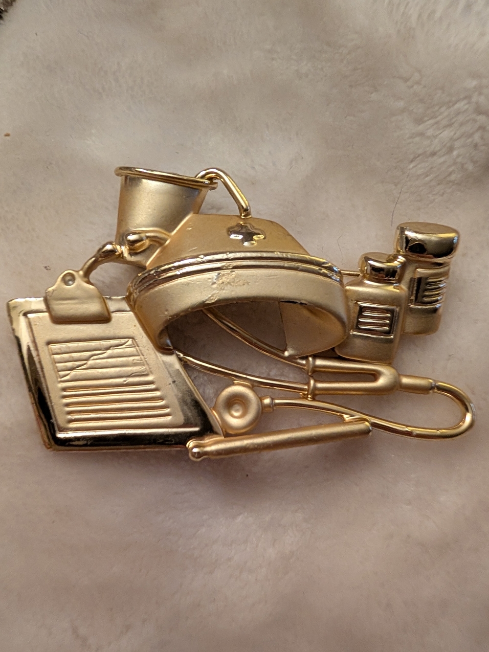 AJC Vintage Gold Tone Nurse Brooch Pin Medical Stethoscope Nursing Jewelry